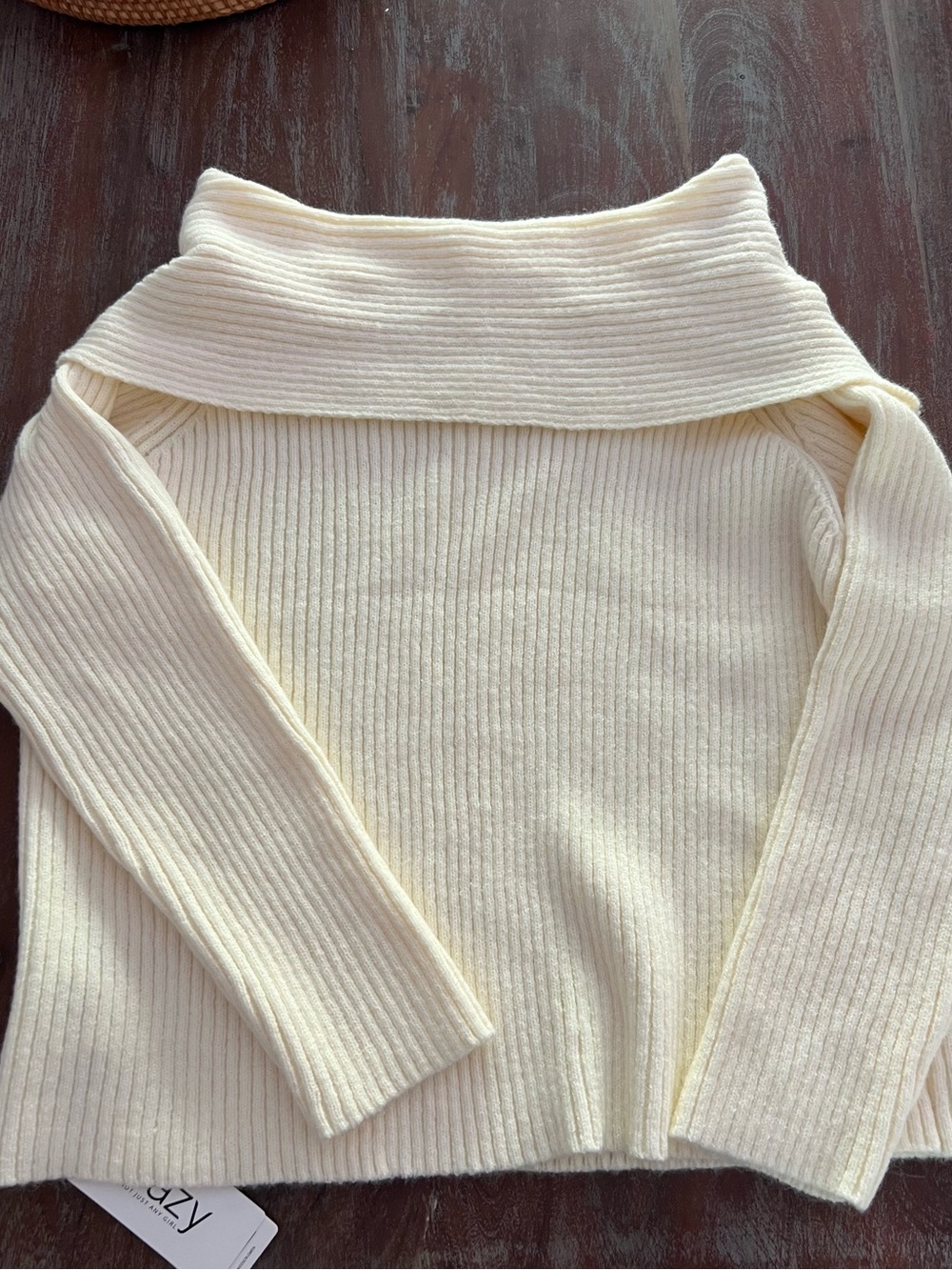 Cozy Slight Off-Shoulder Ribbed Sweater - Cream